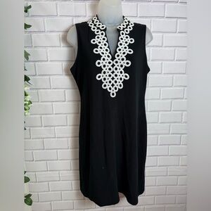 Charter Club Black Sleeveless Dress with White Embroidered Trim - Size PM